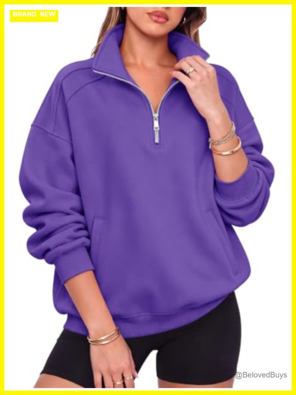 Oversized Half Zip Fleece Sweatshirt Henley Snap Button Pullover Kangaroo Pocket